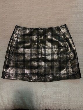 Urban Outfitters Metallic Plaid Mini Skirt - Black/Gold